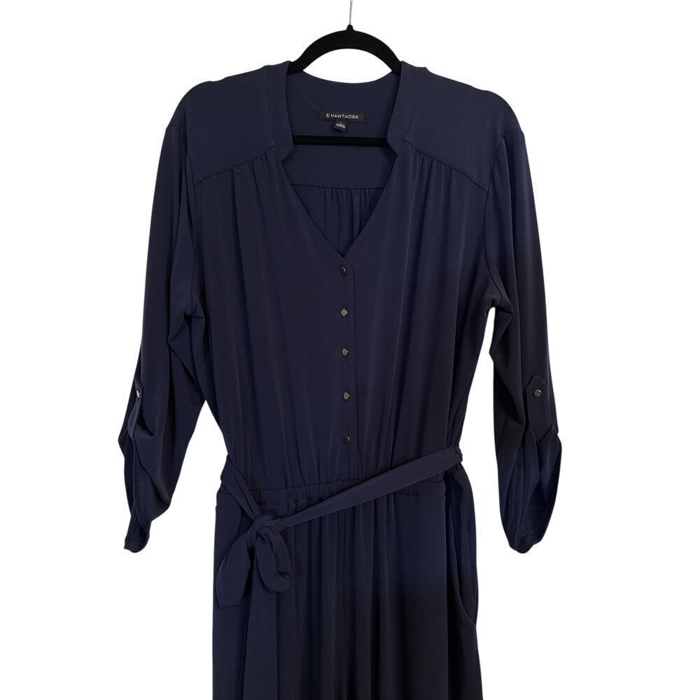 41 Hawthorn Women Elastic Waist Belted Button Front Wide Leg Jumpsuit SZ XL Navy - Picture 4 of 11